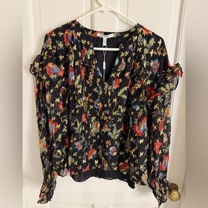 Derek Lam Black Floral Blouse with Metallic Accents